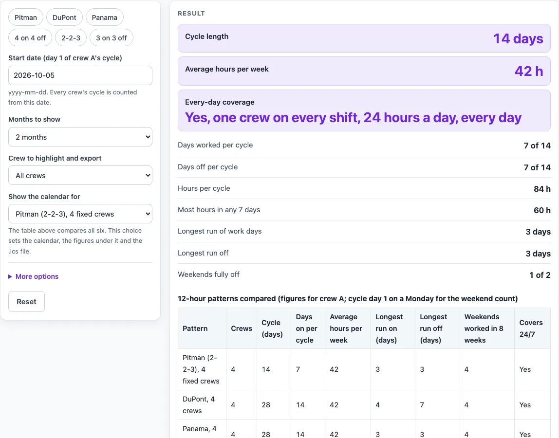 12 hour shift schedule example