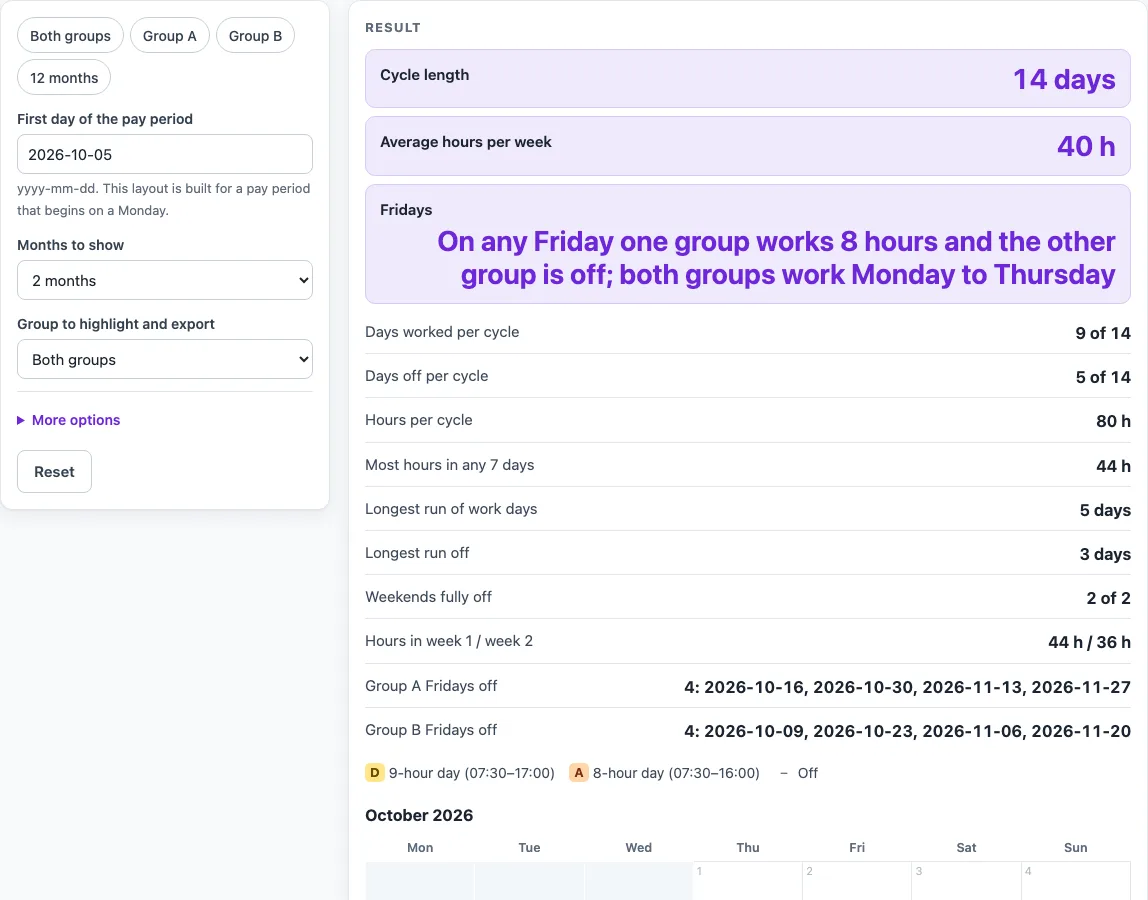 9/80 work schedule example