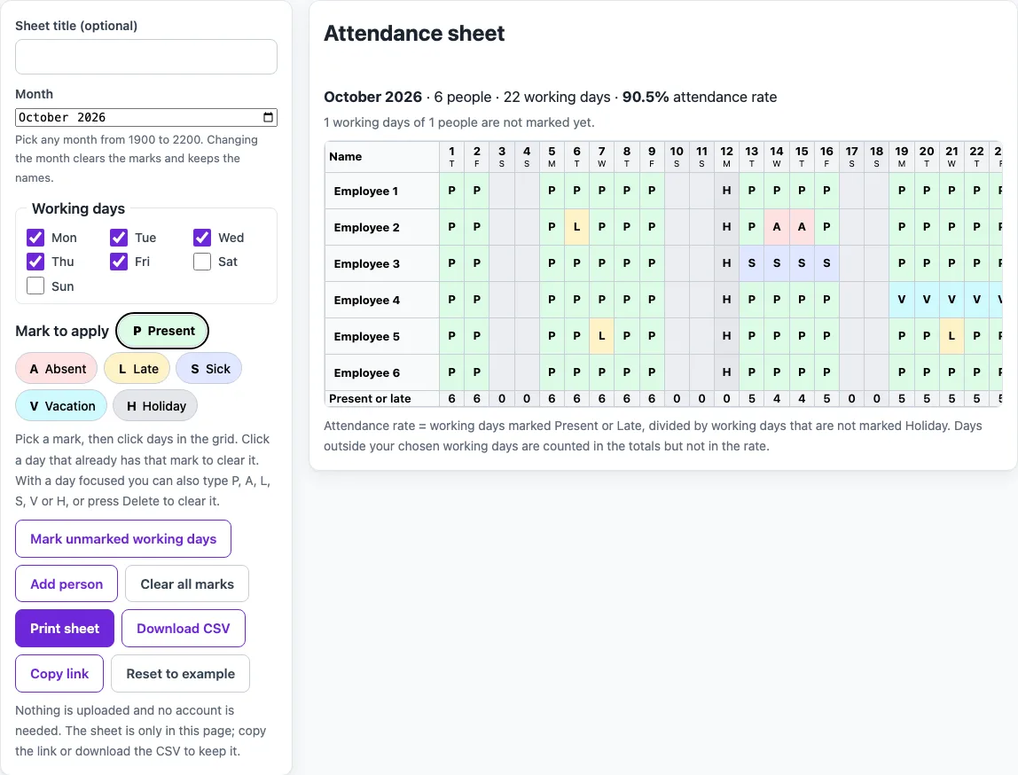 Attendance tracker example